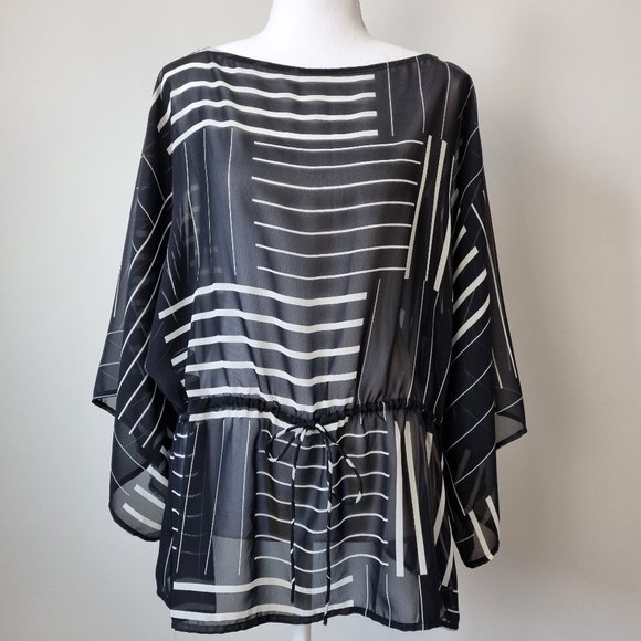 Chaps Women's Sheer Drop Shoulder Wide Sleeve Blouse Size M - Picture 1 of 8
